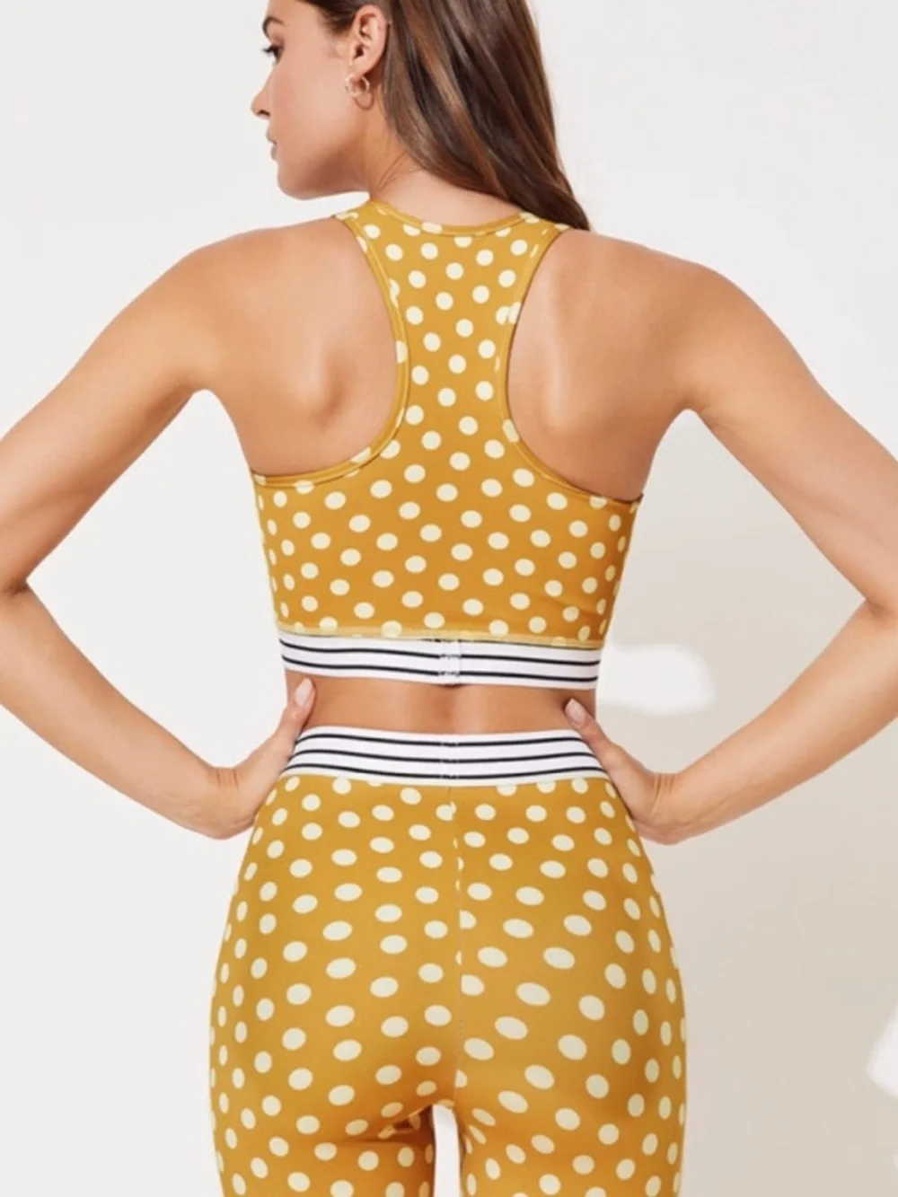 Same Los Angeles Sport Yellow Polka Dot Leggings Sports Bra Set Size Small/ Med